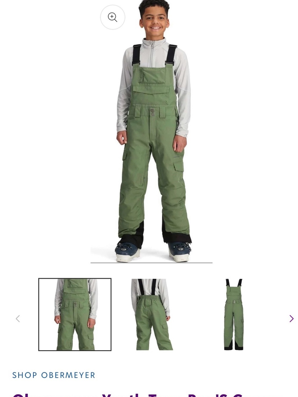 Obermeyer Olive Green Kids Snow Bib Overalls